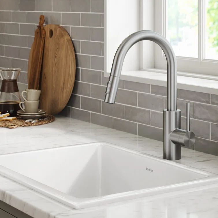 15-Inch Stainless Steel Pull-Down Kitchen Faucet with Spray