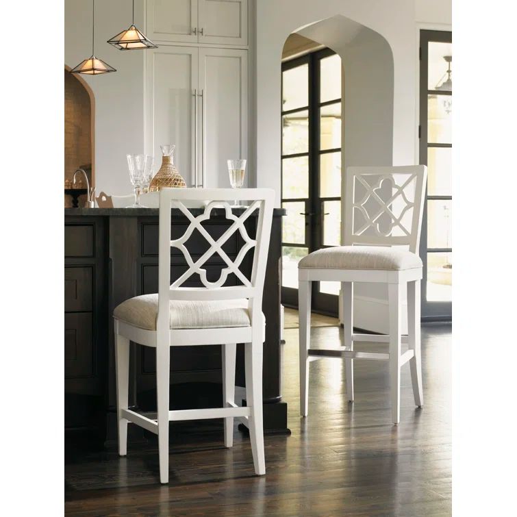 Bermuda Breeze Transitional Cream Counter Stool with Metal Accents