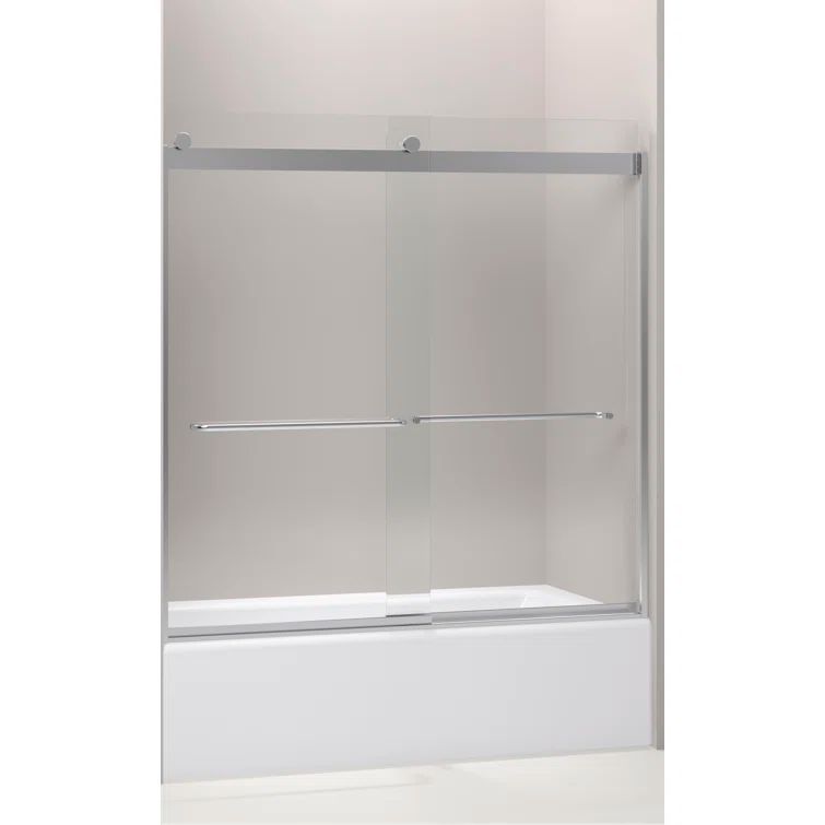Levity Bright Silver Frameless Sliding Bath Door with Clear Glass