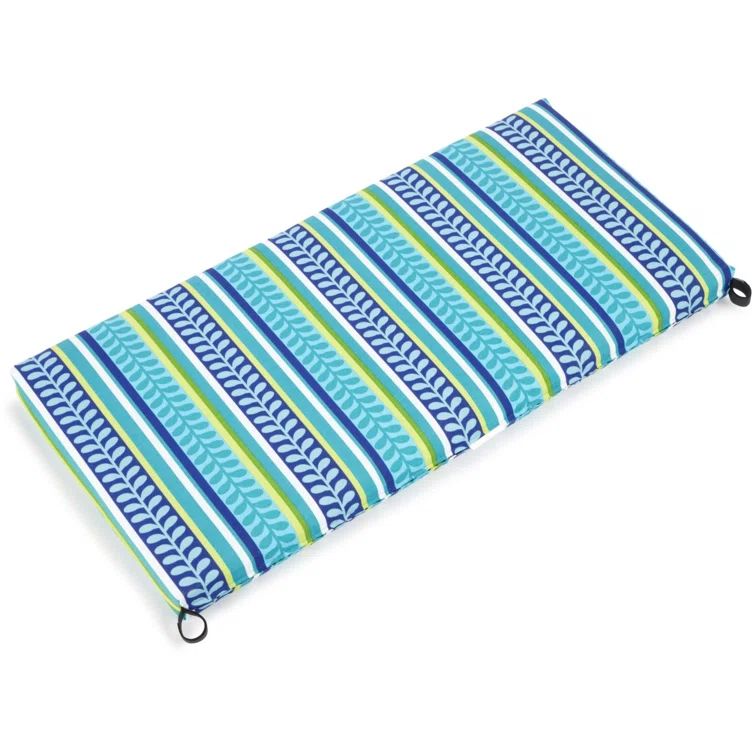 Azure Blue and Green Striped Outdoor Bench Cushion