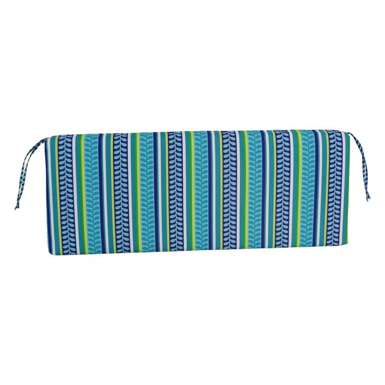 Azure Blue and Green Striped Polyester Outdoor Bench Cushion