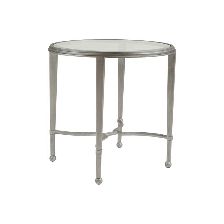 Argento Silver Round Metal and Glass End Table