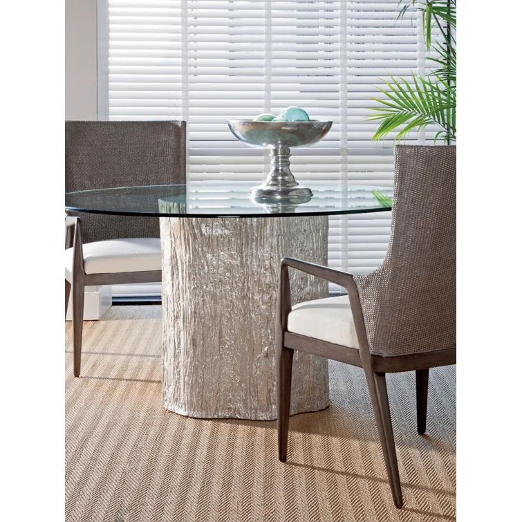 Transitional Silver Leaf 56" Round Glass-Top Dining Table