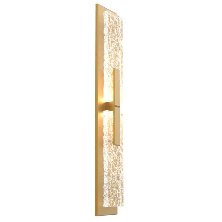 Elegant Gilded Brass Dimmable Wall Sconce with Hand-Polished Artisan Glass