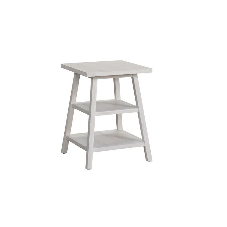 Cool White Transitional Square Wood End Table 18"