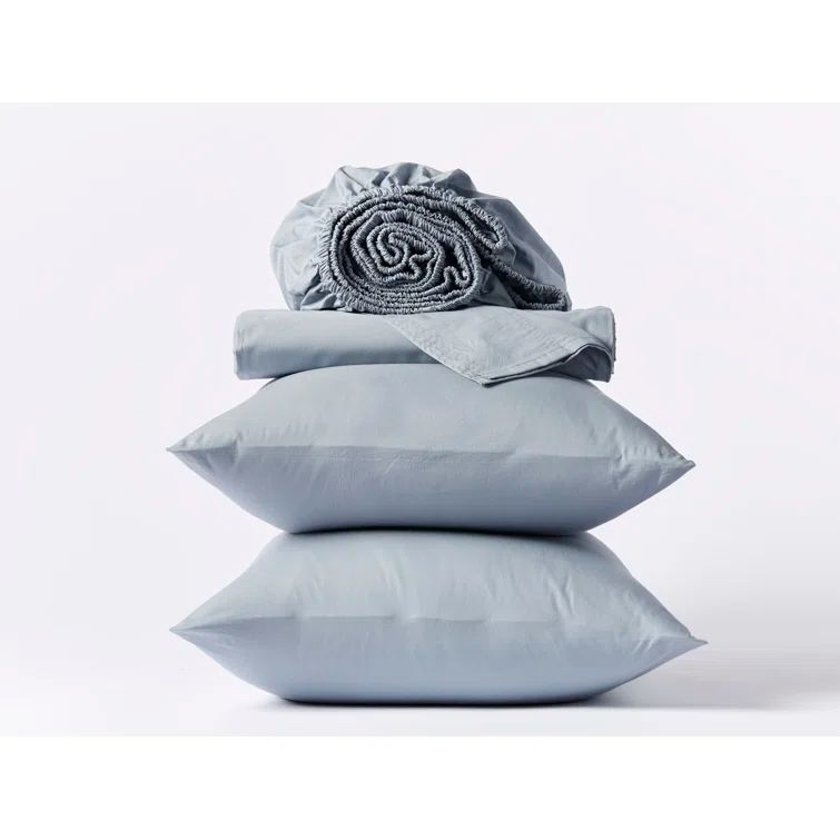 Steel Blue Organic Cotton Percale Twin Sheet Set