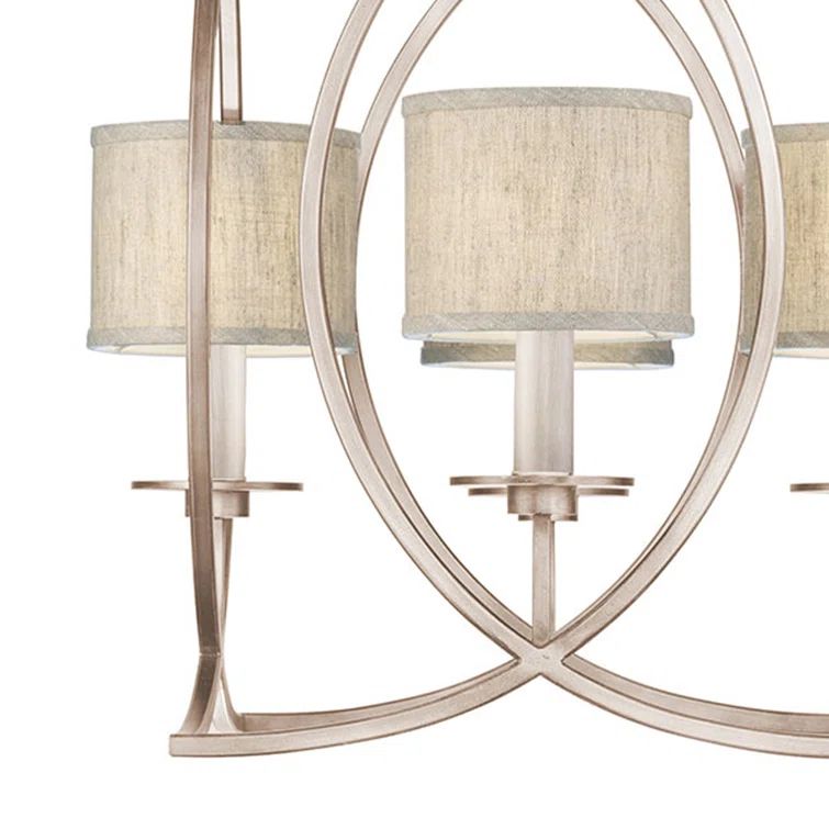 Weathered Gray Patina Crystal Geometric Chandelier with Fabric Shades