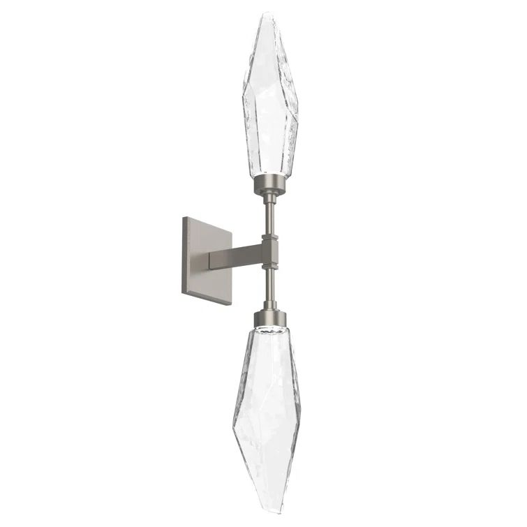 Rock Crystal Artisan Blown Glass Double Sconce in Metallic Beige Silver