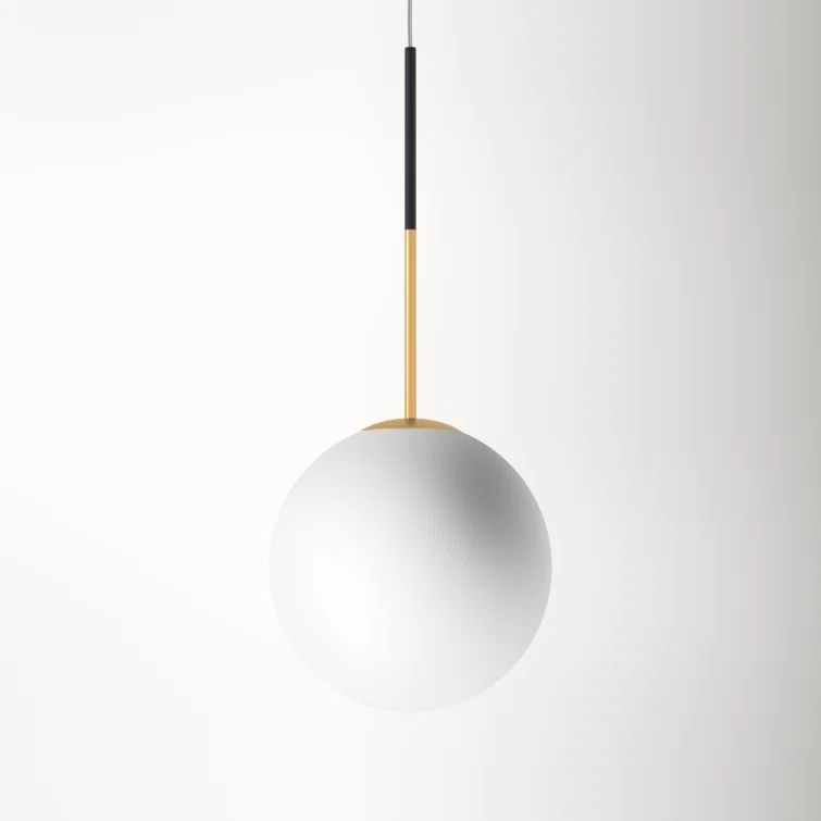 Vesper Satin Brass & Black Globe Pendant with Dimmable White Glass Shade