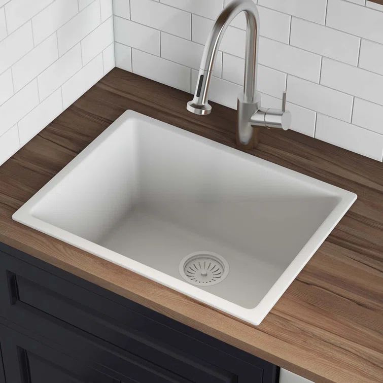 Ruvati 24-Inch White Fireclay Drop-In Single Bowl Kitchen Sink