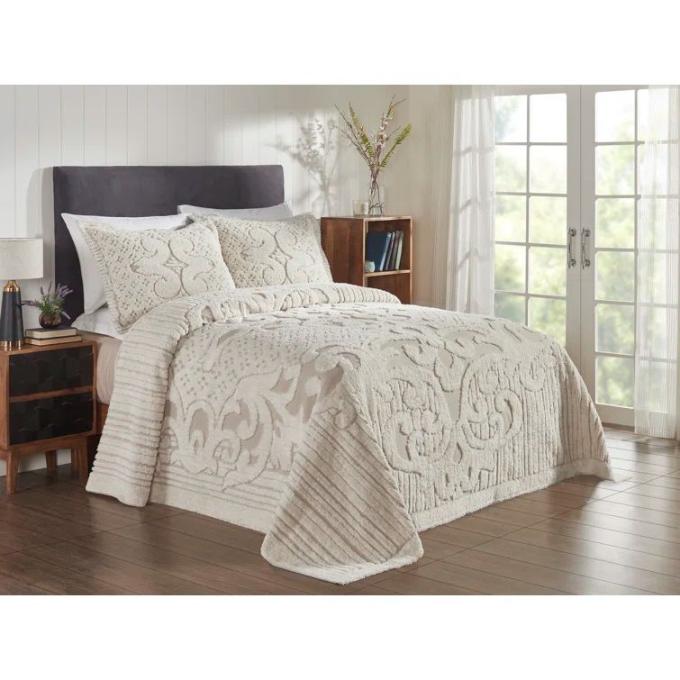 Ivory Full Cotton Chenille Textured Bedspread Set