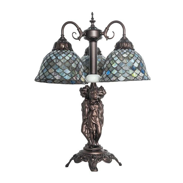 23" Mahogany Bronze Tiffany Fishscale 3-Light Table Lamp