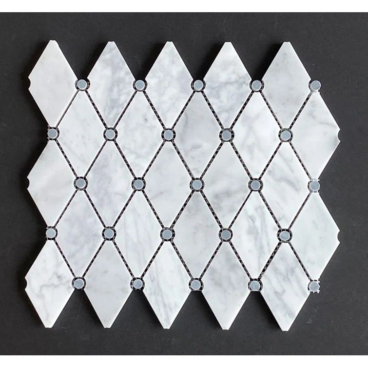 White Carrara and Dark Gray Marble Mosaic Tile Sheet