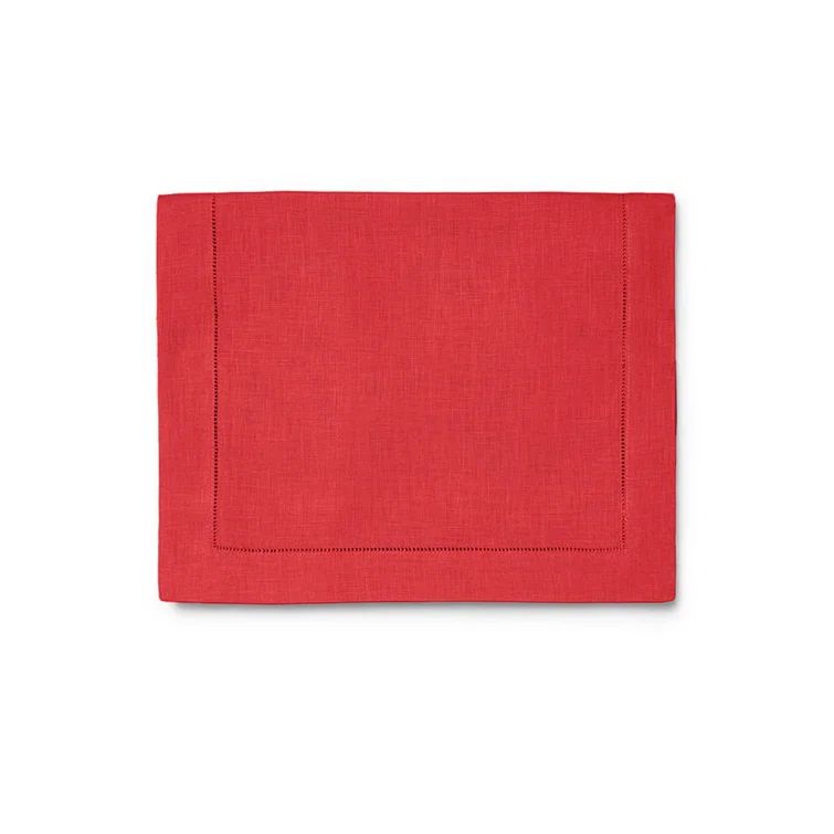 Luxurious Red Linen Table Runner with Hand Hemstitching, 15x72"
