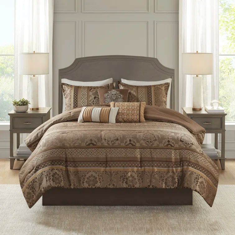 Bellagio Brown and Gold Jacquard King Comforter Set