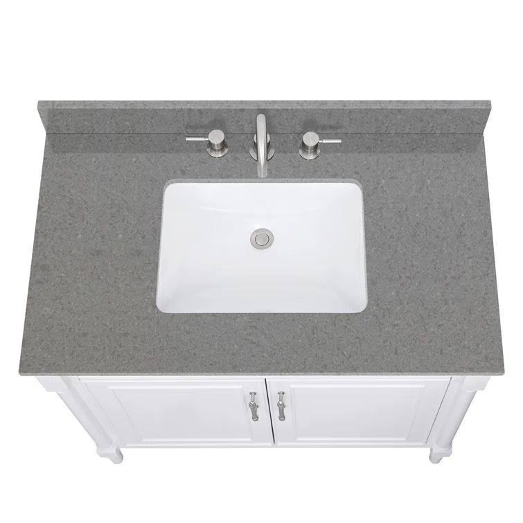 37'' Matte Gray Quartz Single Bathroom Vanity Top with Sink