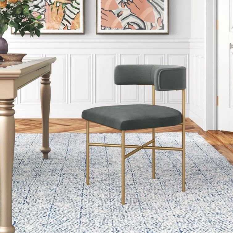 Modern Gray Velvet Upholstered Arm Chair with Wood & Metal Accents