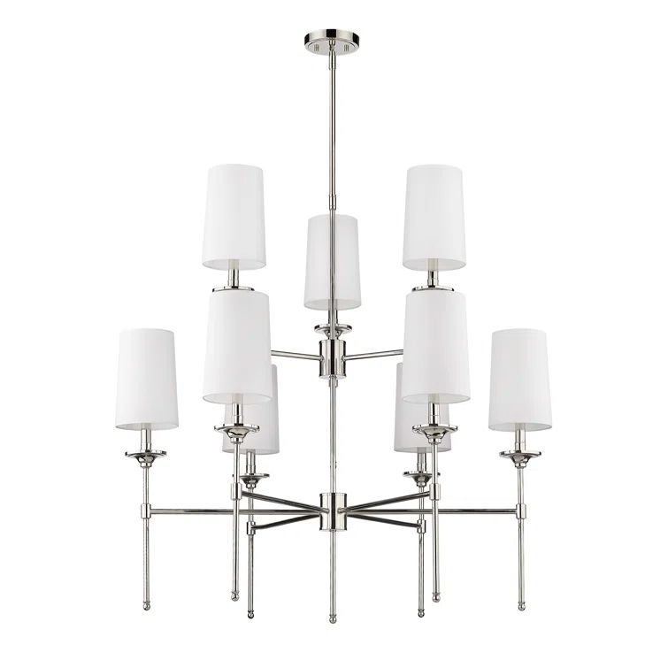 Polished Nickel 9-Light Chandelier with Off-White Shades