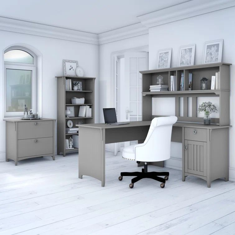 Cape Cod Gray Corner Computer Desk with Hutch and Drawers