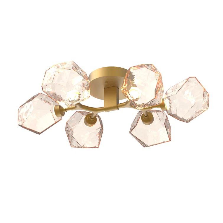 Gilded Brass Gem LED Flush Mount Ceiling Light with Amber Shades