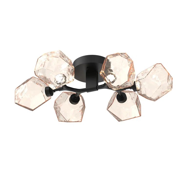 Amber Glass and Black Metal 28.1" Drum LED Flush Mount