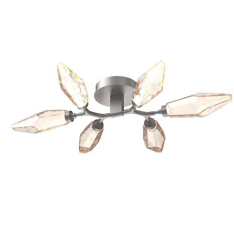 Beige Silver Rock Crystal Branch-Style Flush Mount with LED Lights