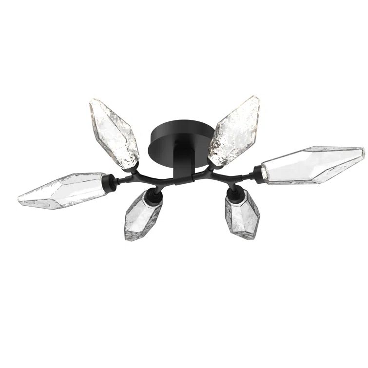 Matte Black Branch-Style Flush Mount with Rock Crystal Shades