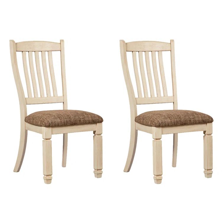 Antique White Linen Upholstered Side Chair with Weathered Oak Accents