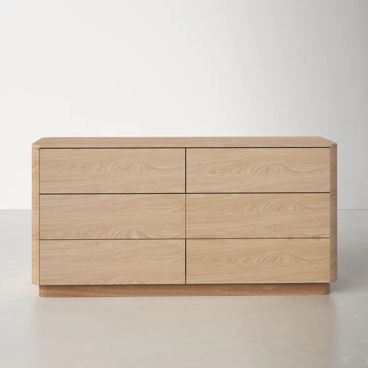 Transitional Soft Close 60" Oak Double Dresser with 6 Drawers