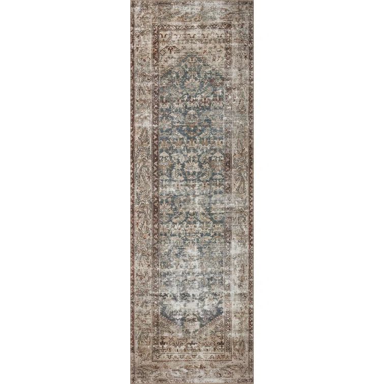 Georgie Blue and Antique Stain-Resistant Runner Rug