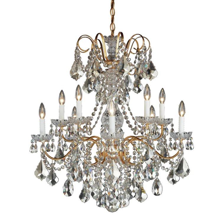 French Gold 10-Light Crystal Empire Chandelier