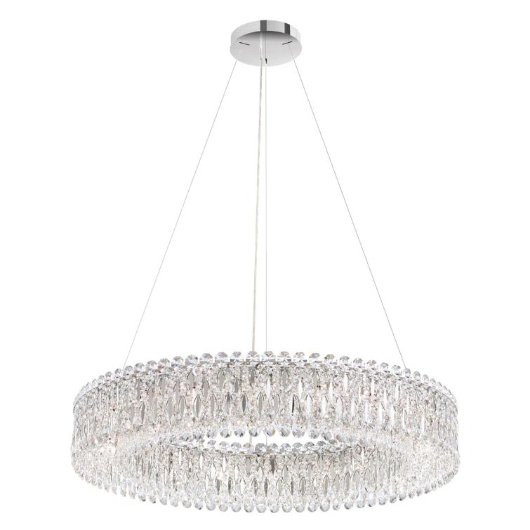Sarella 18-Light Stainless Steel Drum Chandelier with Clear Heritage Crystals