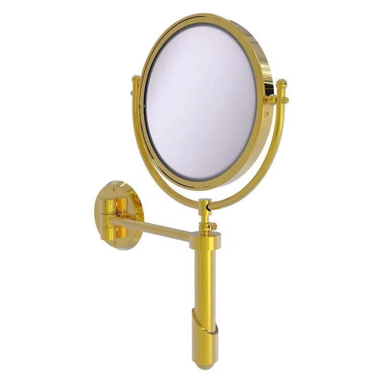 Polished Brass Wall Mounted Makeup Mirror with 5X Magnification