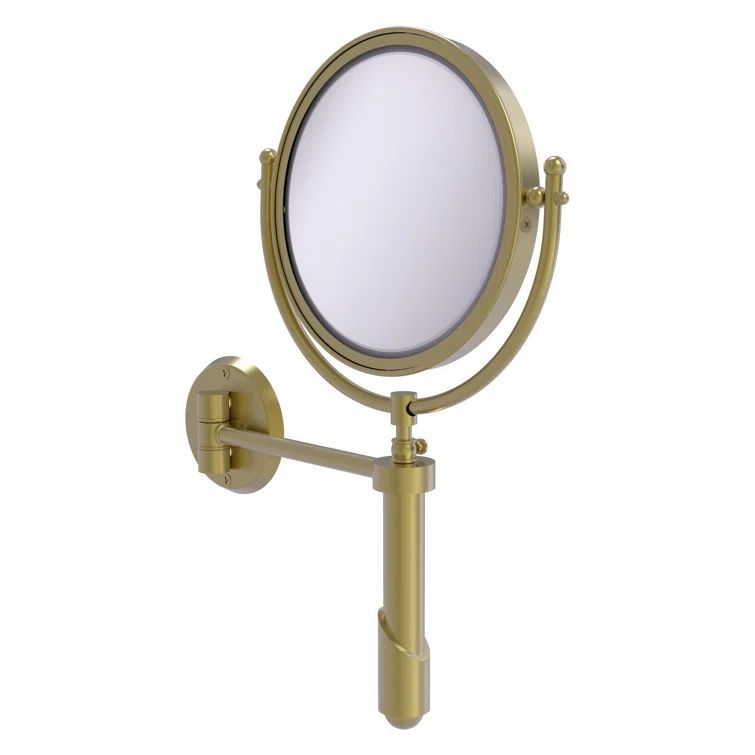 Satin Brass Wall Mounted Makeup Mirror with 2x Magnification