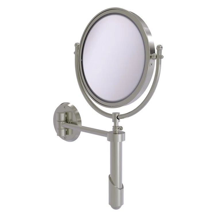 Satin Nickel 8" Wall Mounted Makeup Mirror with 4X Magnification