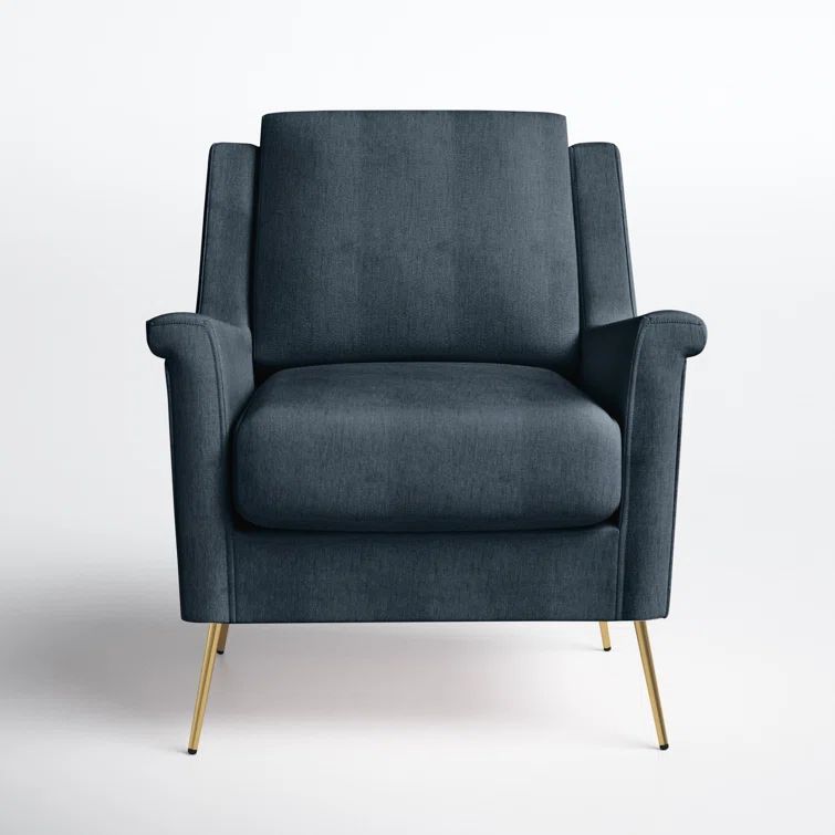 Mid-Century Slate Blue Accent Chair with Gold Legs