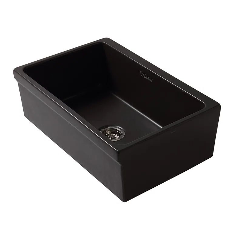 Glossy Black Fireclay Single Bowl Kitchen Sink with Beveled Apron