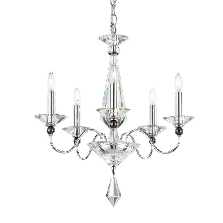 Mini Polished Silver Crystal 5-Light Chandelier