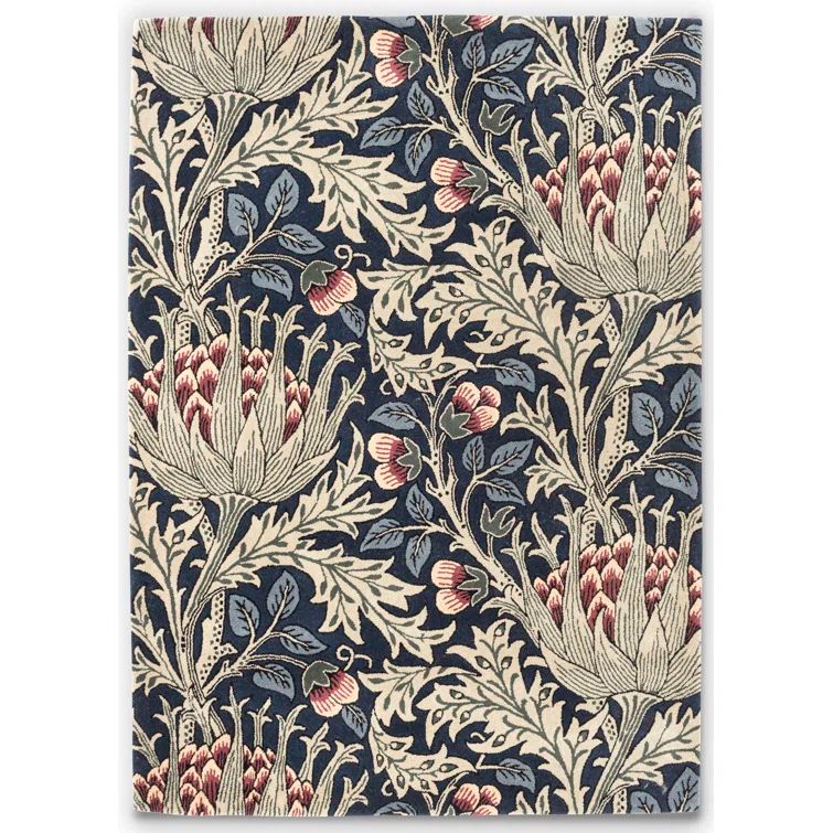 Hand-Tufted Wool and Viscose Floral Rug in Red and Blue