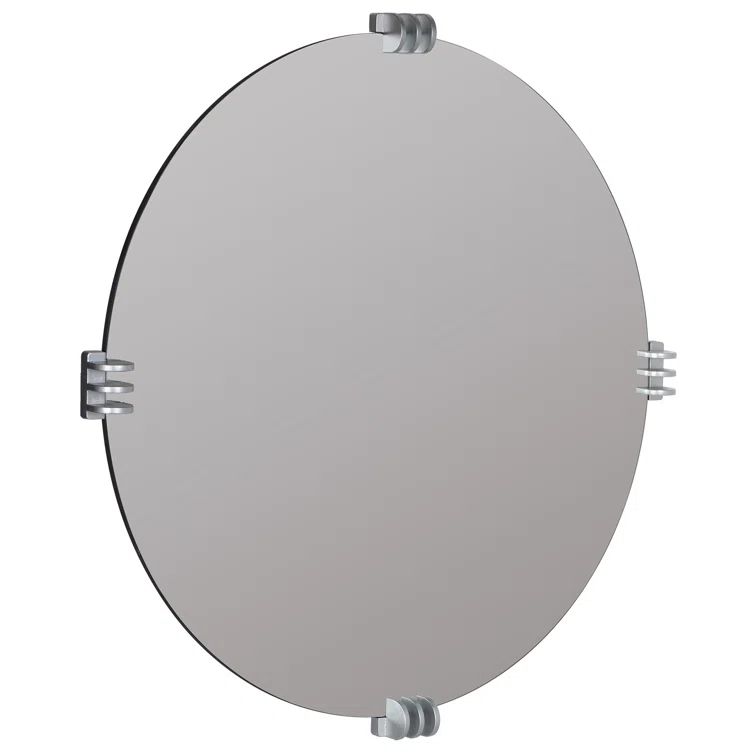 Aubrey Transitional Round Frameless Wall Mirror with Silver Brackets