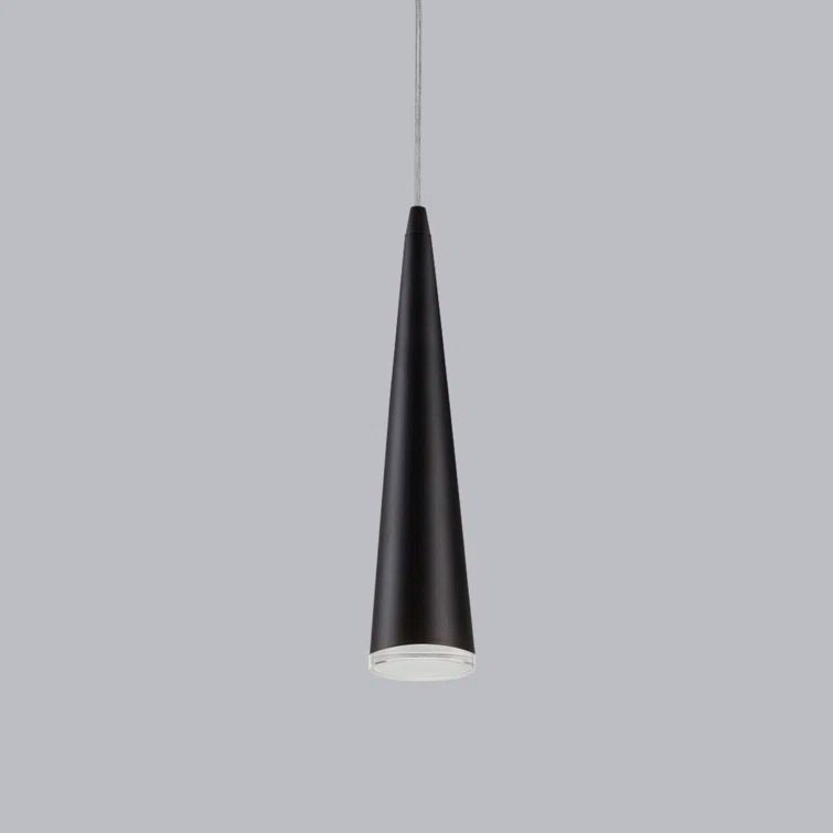 Sleek Conical 12" LED Pendant in Black with Brushed Nickel Accents