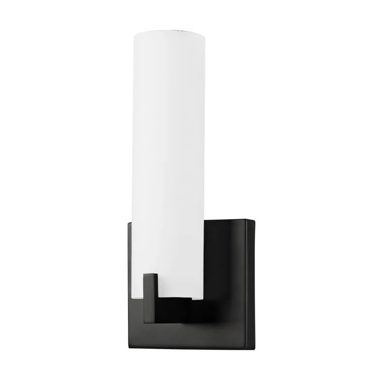 Black Steel LED Wall Sconce with Opal Glass