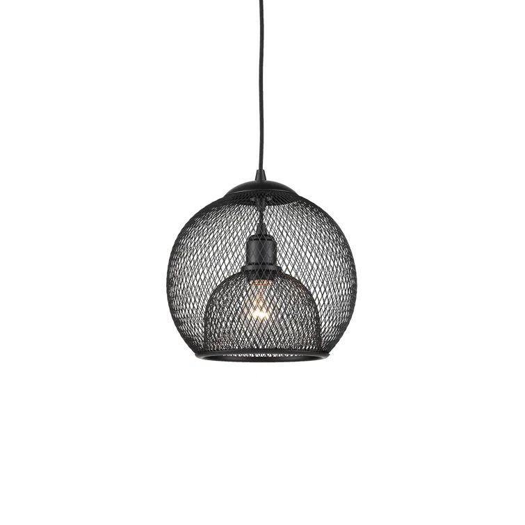 Sleek Black Aluminum Globe Pendant Light with Mesh Shade