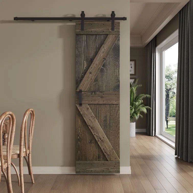 Aged Barrel Knotty Pine Wood Sliding Barn Door with Hardware Kit