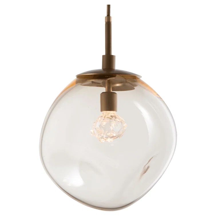 Gilded Brass Aster Amber LED Drum Pendant Light 10"