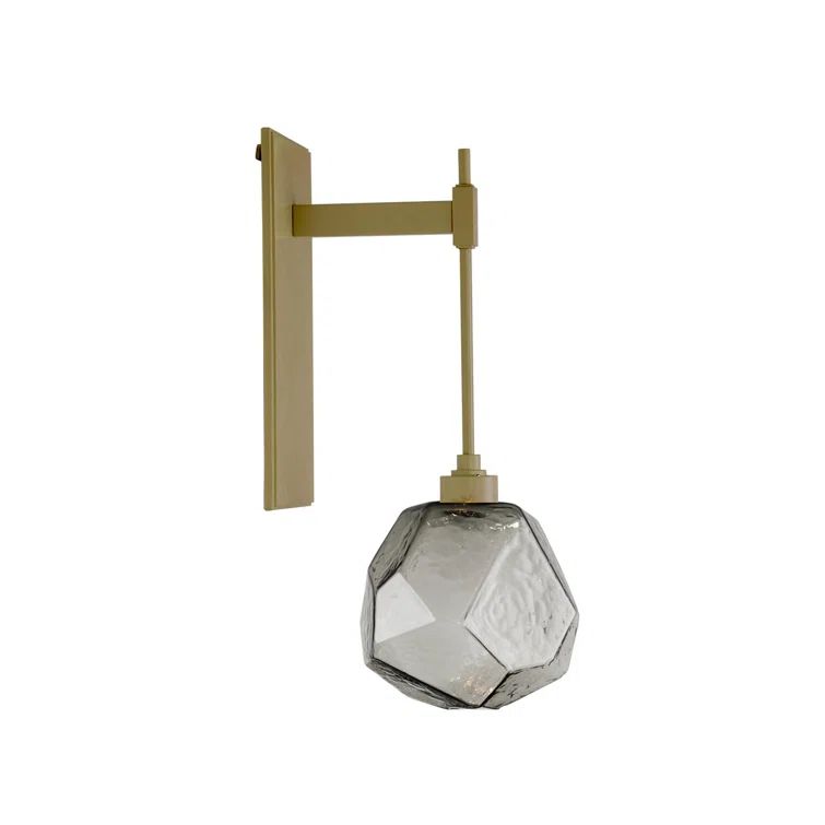 Gilded Brass Dimmable Wall Sconce with Hand Blown Glass Shade