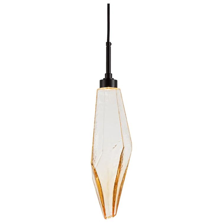Matte Black Rock Crystal Blown Glass LED Mini Pendant