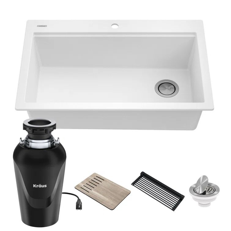 White Granite Composite Single Bowl Kitchen Sink with Accessories