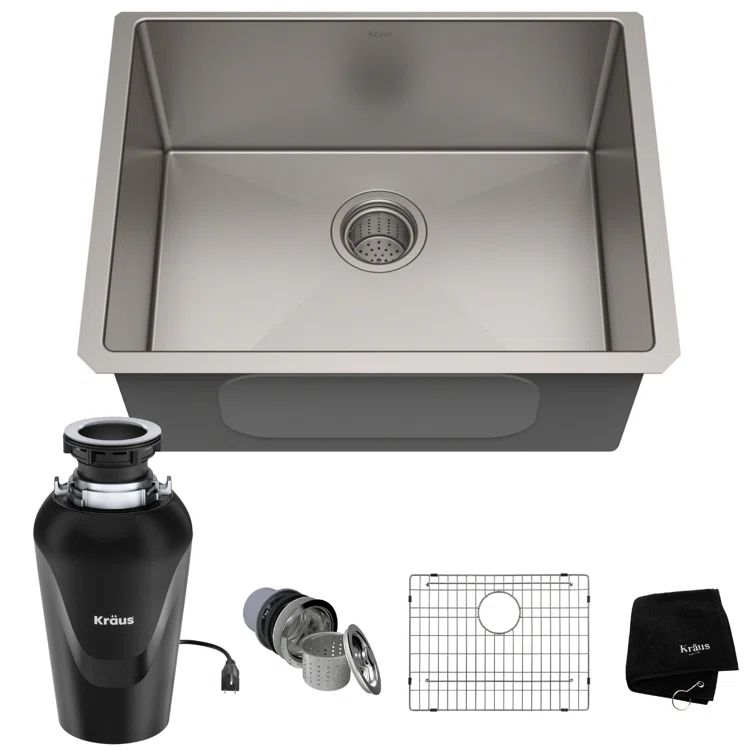 23-Inch Stainless Steel Single Bowl Undermount Kitchen Sink with Garbage Disposal