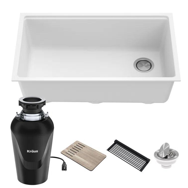 Bellucci White Granite Composite Drop-in Kitchen Sink with Accessories